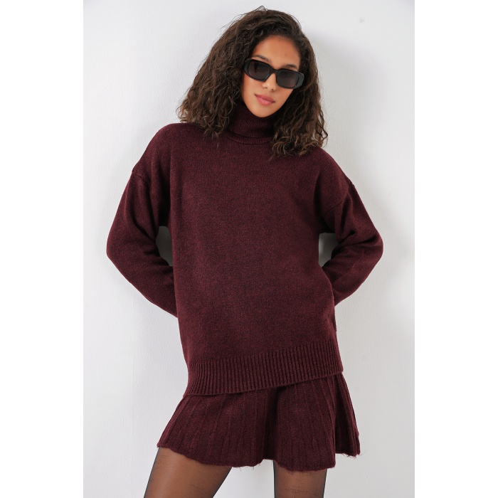 15891 Kazak Etek Triko İkili Takım - Bordo