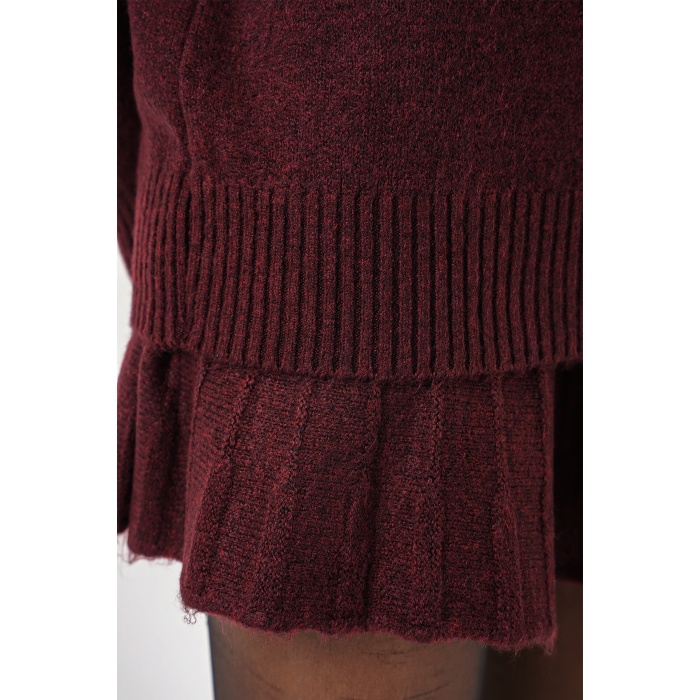 15891 Kazak Etek Triko İkili Takım - Bordo