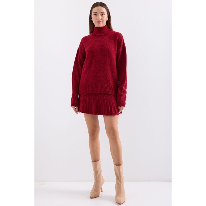 15891 Kazak Etek Triko İkili Takım - Kırmızı