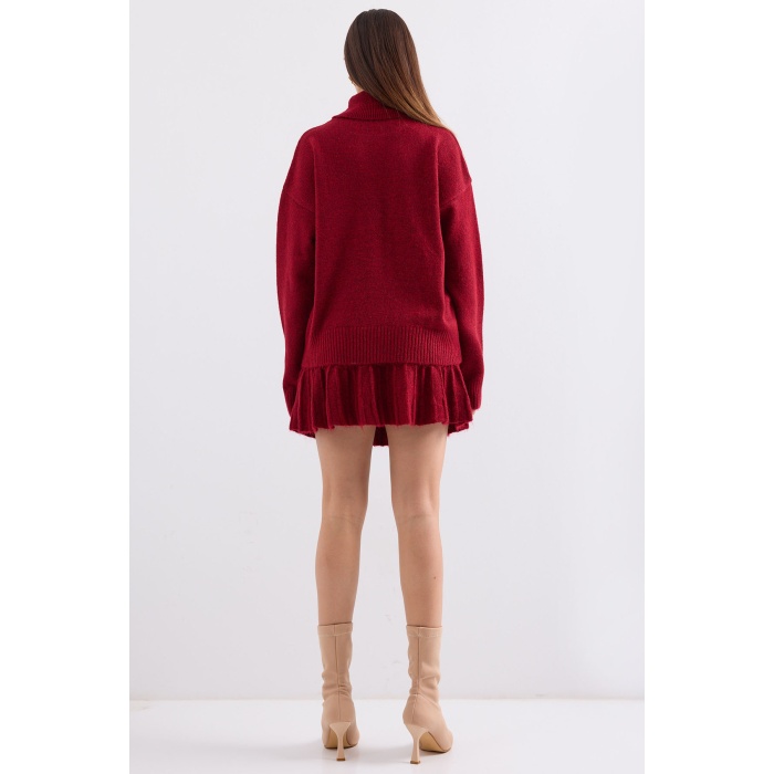 15891 Kazak Etek Triko İkili Takım - Kırmızı