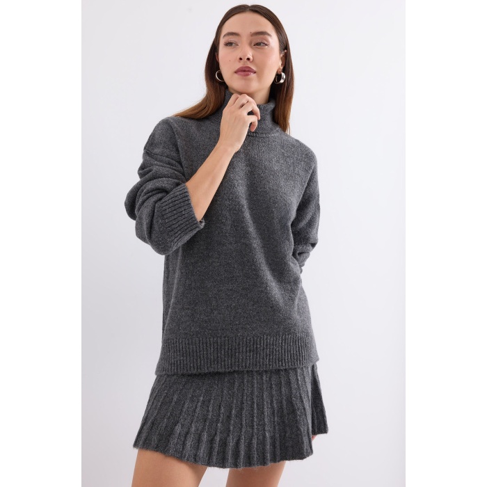 15891 Kazak Etek Triko İkili Takım - Antrasit