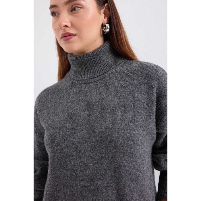 15891 Kazak Etek Triko İkili Takım - Antrasit