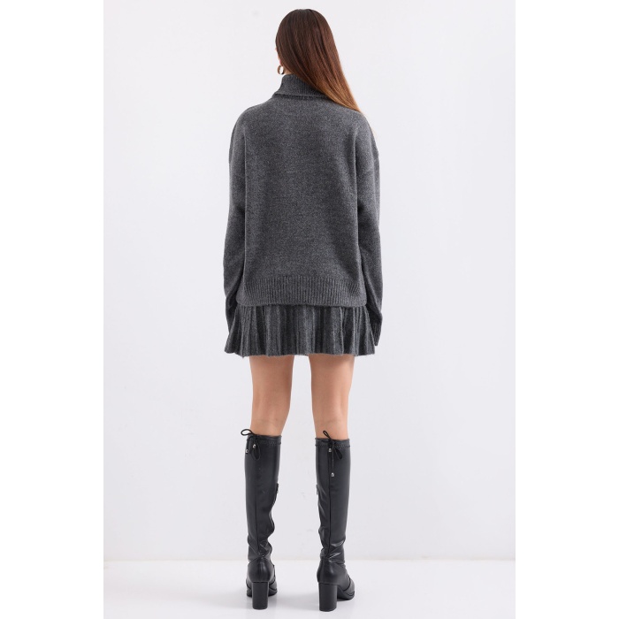 15891 Kazak Etek Triko İkili Takım - Antrasit