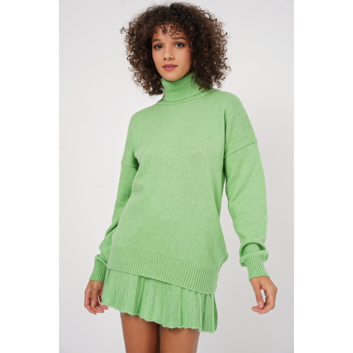 15891 Kazak Etek Triko İkili Takım - E.Yeşil