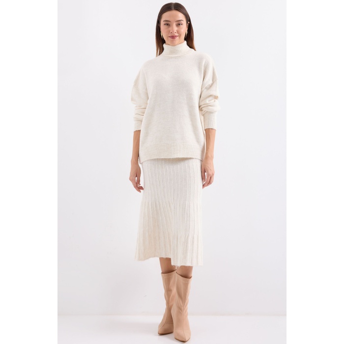 15892 Kazak Etek Triko İkili Takım - Ekru