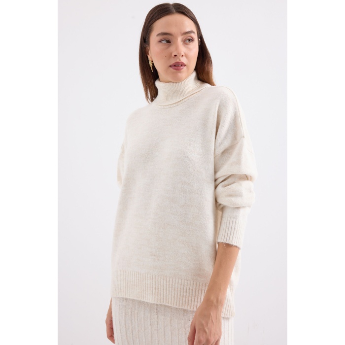 15892 Kazak Etek Triko İkili Takım - Ekru