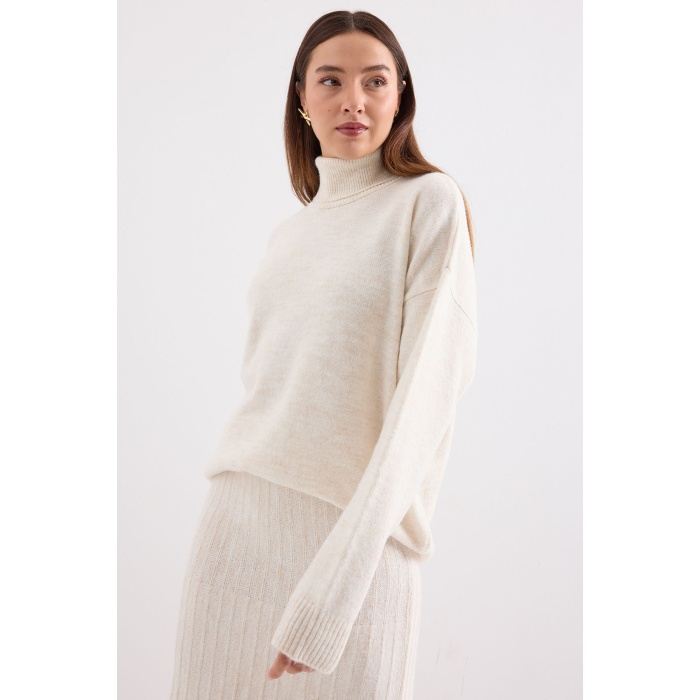 15892 Kazak Etek Triko İkili Takım - Ekru