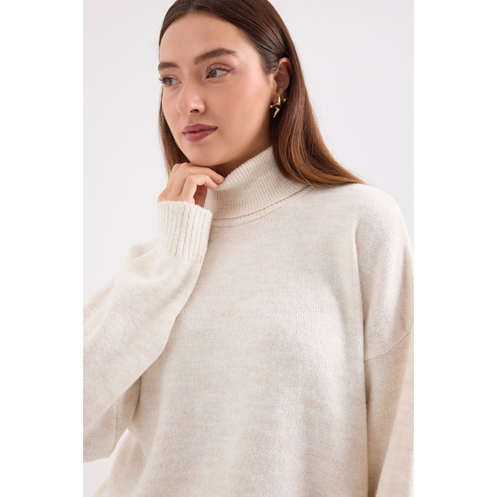 15892 Kazak Etek Triko İkili Takım - Ekru