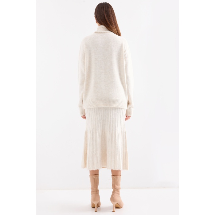 15892 Kazak Etek Triko İkili Takım - Ekru