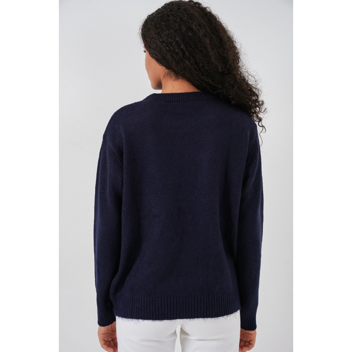 15895 Kadın Oversize Triko Kazak - K. Lacivert