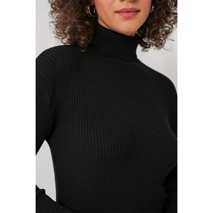 15896 Boğazlı Triko Kazak - Siyah