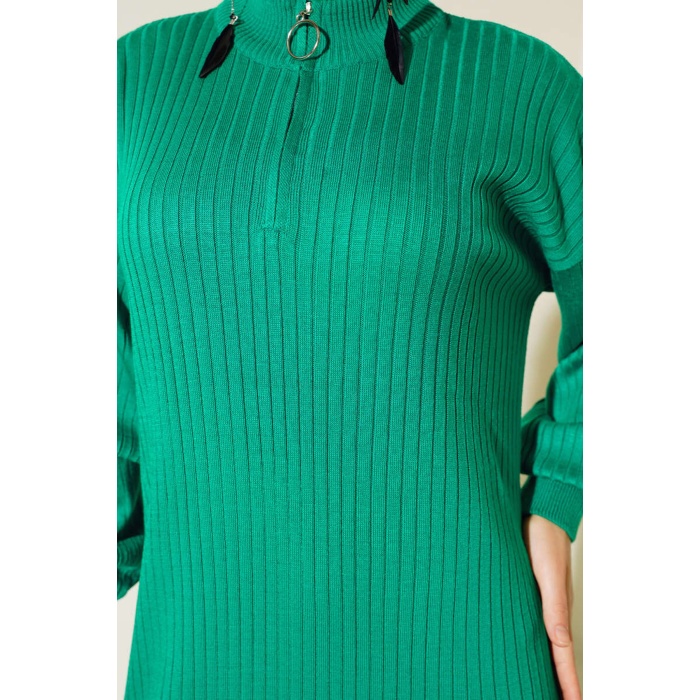 15900 Boydan Tesettür Triko Elbise - Yeşil