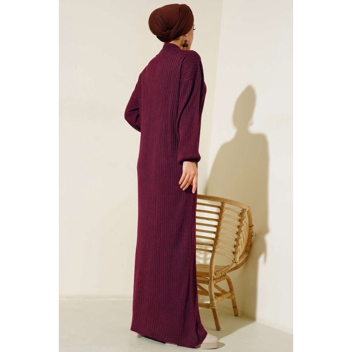 15900 Boydan Tesettür Triko Elbise - Y.Bordo
