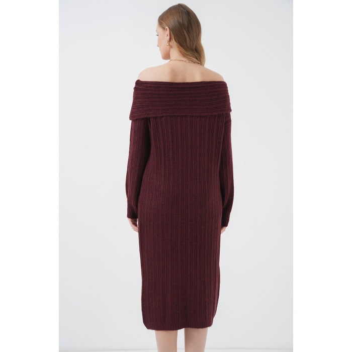 15920 Madonna Yaka Oversize Triko Elbise - Bordo