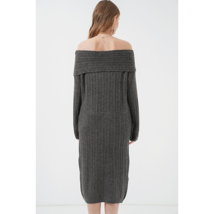 15920 Madonna Yaka Oversize Triko Elbise - Antrasit