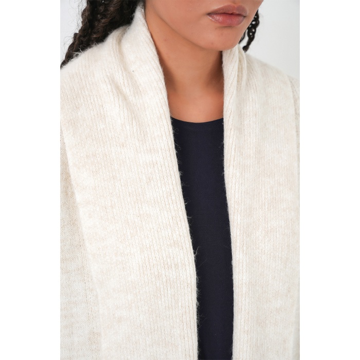 Kadın Uzun Oversize Triko Hırka 15924 - Ekru