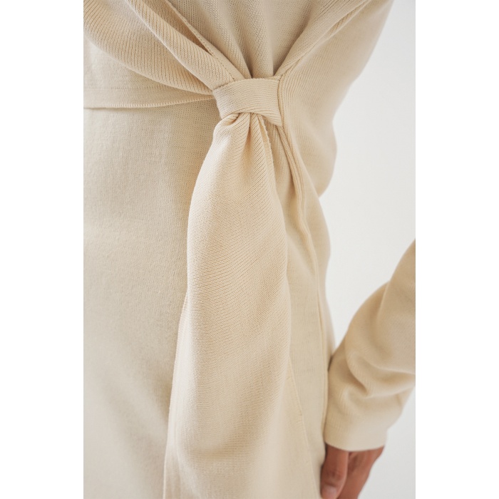 Kadın Kruvaze Yaka Triko Elbise 15928 - Ekru