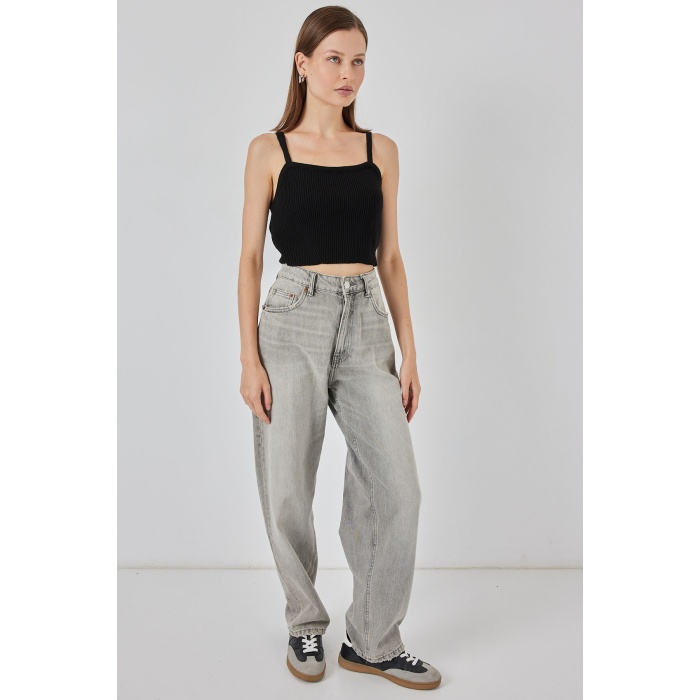 Kadın Askılı Crop Top Bluz 15934 - Siyah
