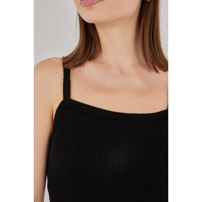 Kadın Askılı Crop Top Bluz 15934 - Siyah