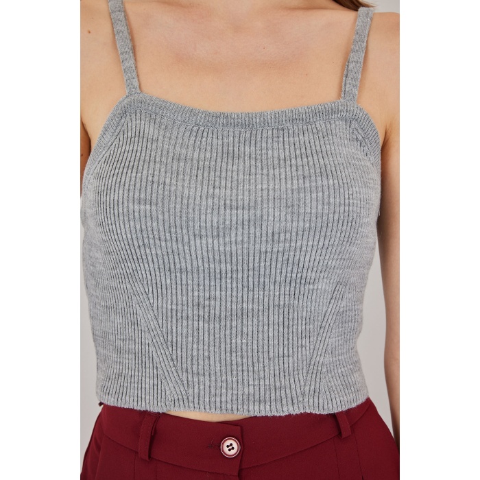Kadın Askılı Crop Top Bluz 15934 - Gri