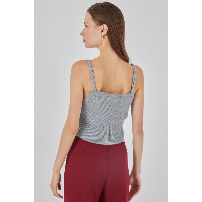 Kadın Askılı Crop Top Bluz 15934 - Gri