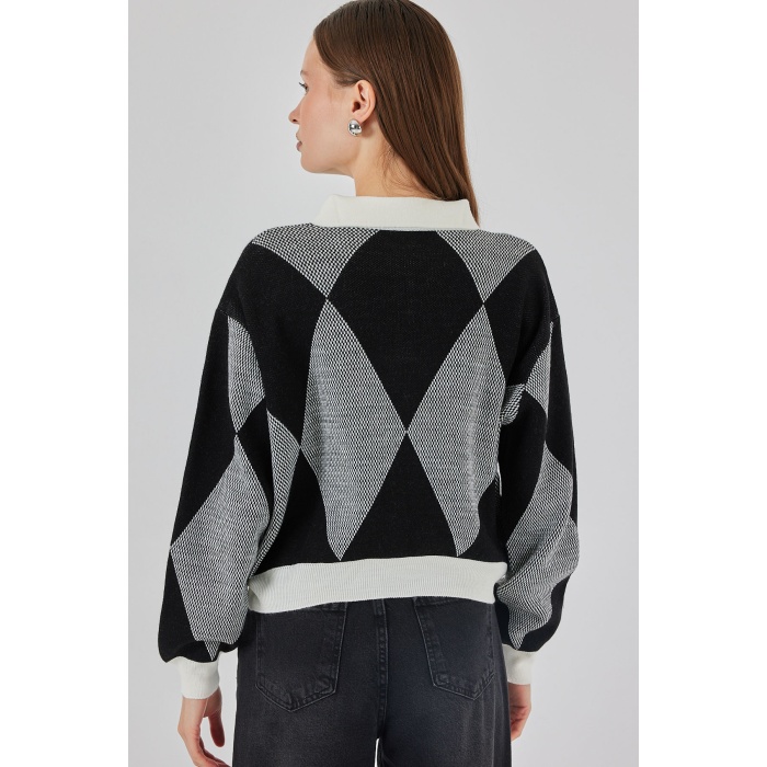 Kadın Crop Triko Kazak 15936 - D. Siyah