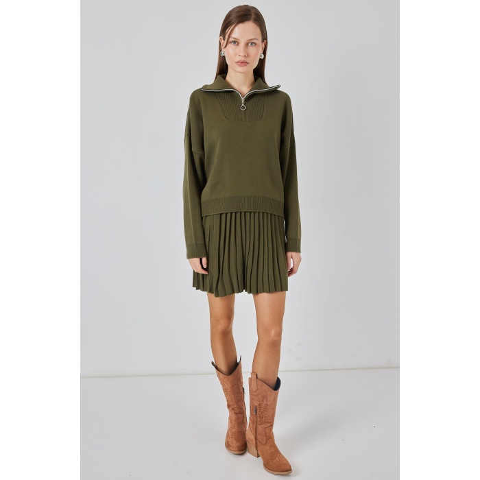 Kadın Kazak Etek İkili Takım 15938 - Haki