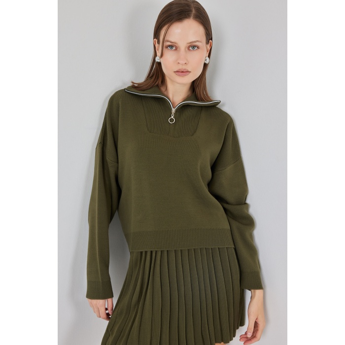 Kadın Kazak Etek İkili Takım 15938 - Haki