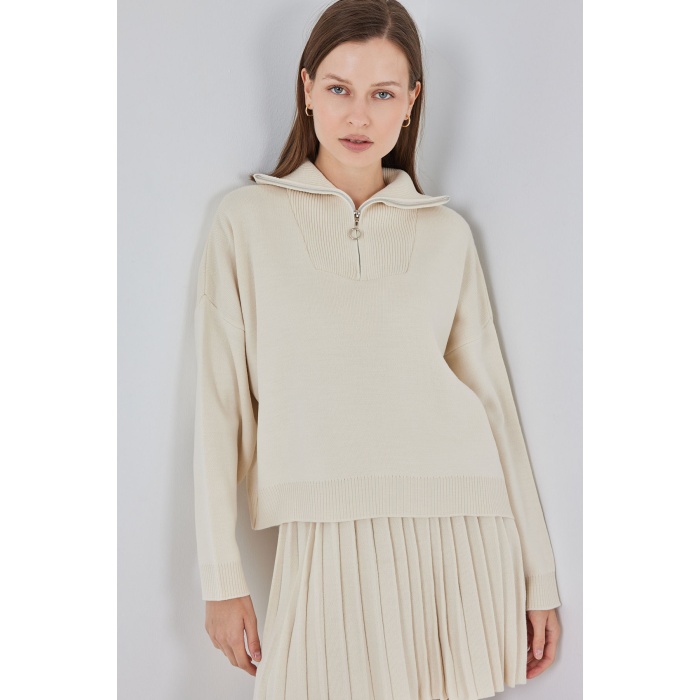 Kadın Kazak Etek İkili Takım 15938 - Ekru