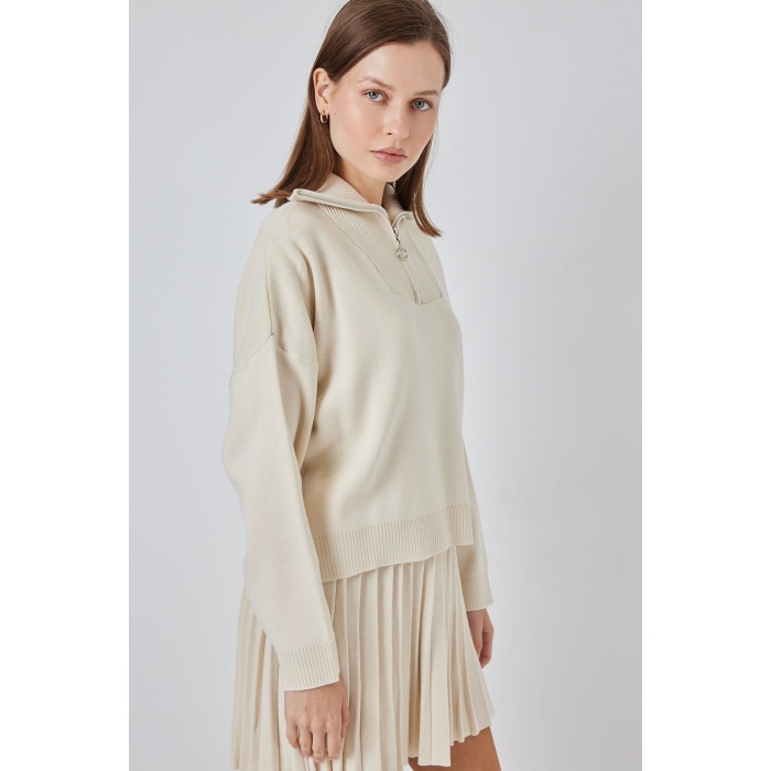 Kadın Kazak Etek İkili Takım 15938 - Ekru