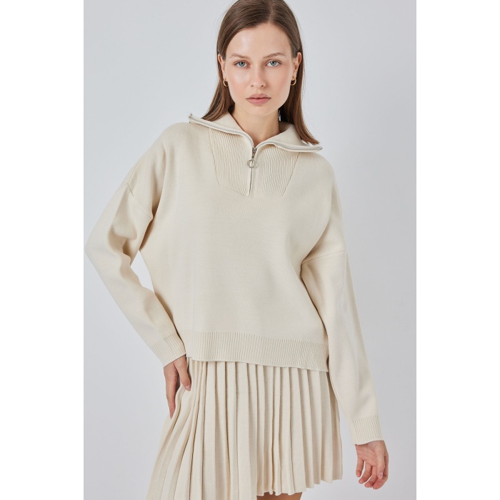 Kadın Kazak Etek İkili Takım 15938 - Ekru