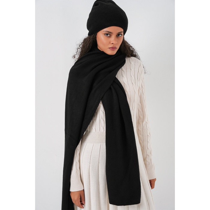 Kadın Triko Atkı Bere 15939 - Siyah