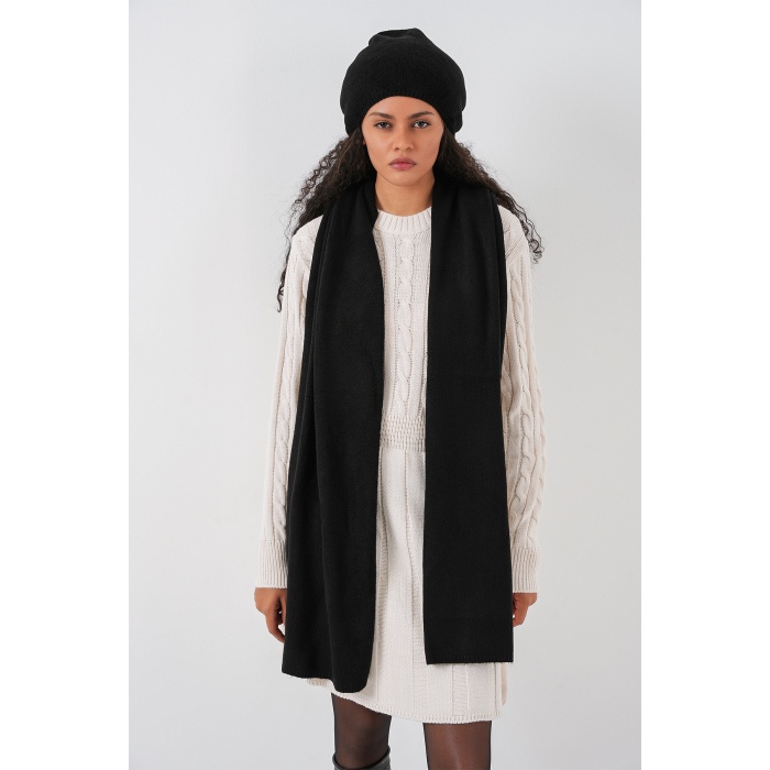 Kadın Triko Atkı Bere 15939 - Siyah