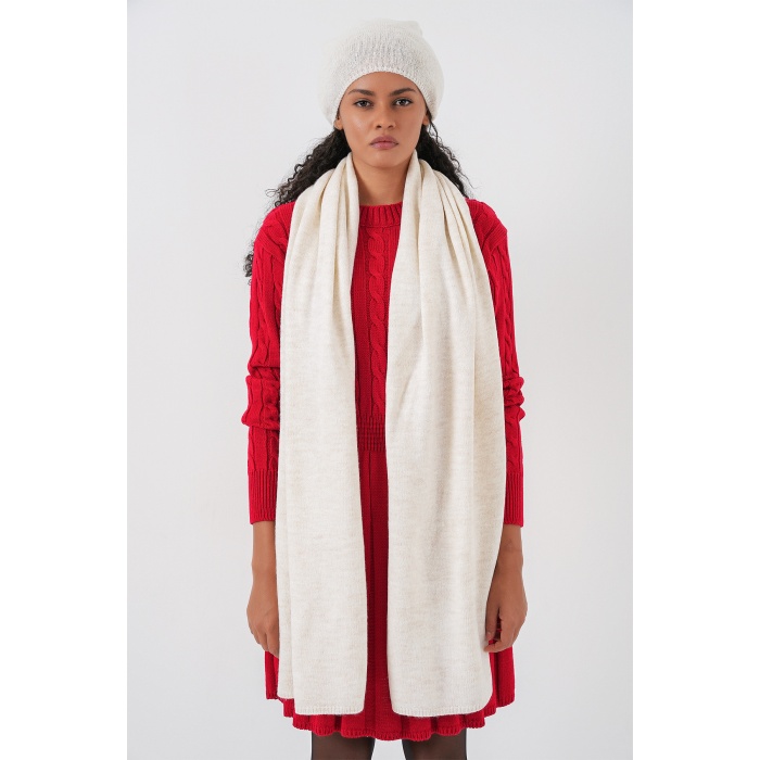 Kadın Triko Atkı Bere 15939 - Ekru