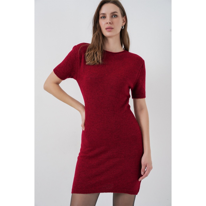 Kadın Kısa Kol Triko Elbise 15950 - Bordo