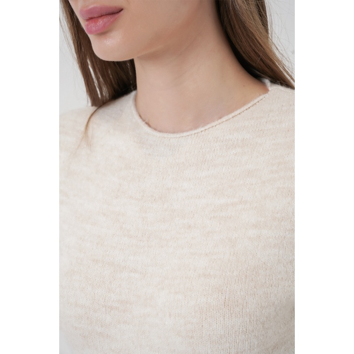 Kadın Kısa Kol Triko Elbise 15950 - Krem