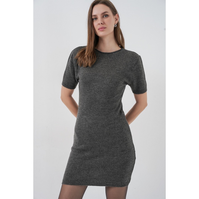 Kadın Kısa Kol Triko Elbise 15950 - Antrasit