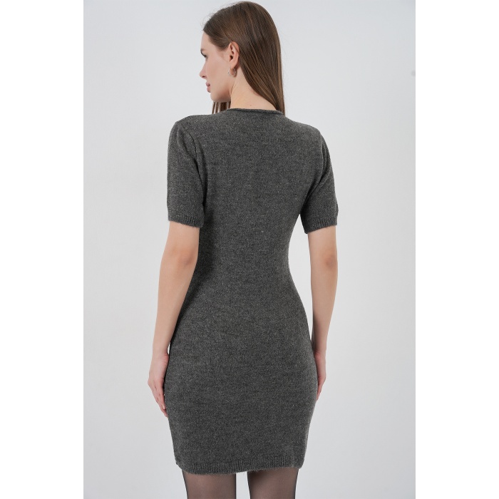 Kadın Kısa Kol Triko Elbise 15950 - Antrasit