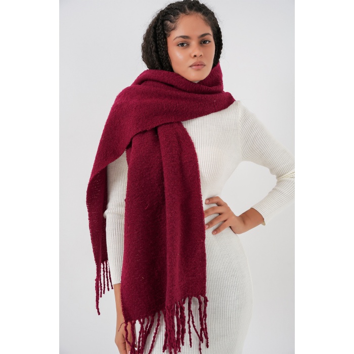 Kadın Yumuşak Dokulu Kalın Şal Atkı 15951 - Bordo