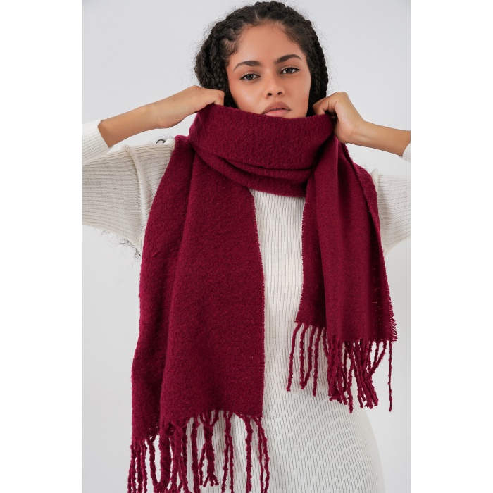 Kadın Yumuşak Dokulu Kalın Şal Atkı 15951 - Bordo
