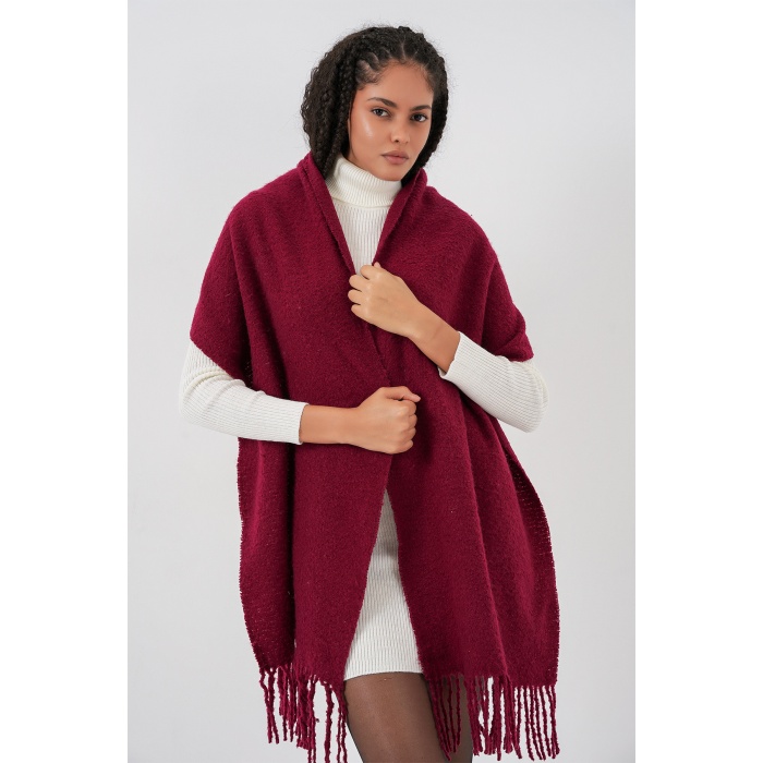 Kadın Yumuşak Dokulu Kalın Şal Atkı 15951 - Bordo