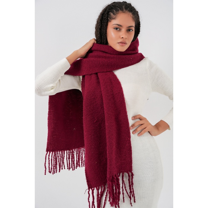 Kadın Yumuşak Dokulu Kalın Şal Atkı 15951 - Bordo