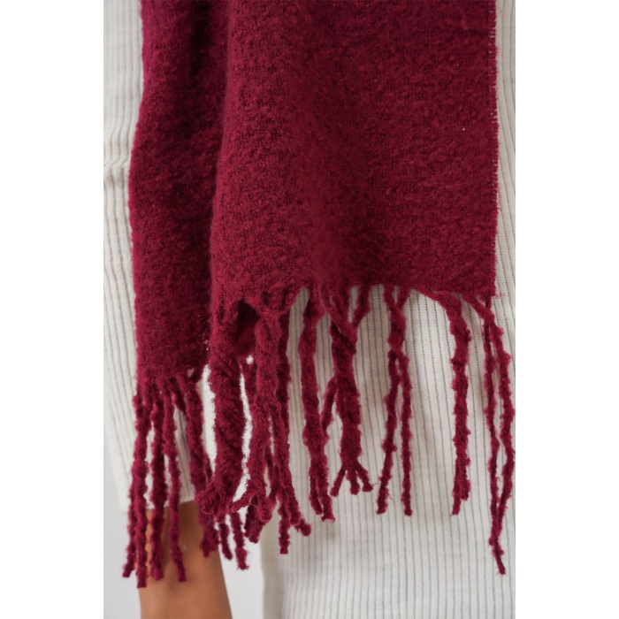 Kadın Yumuşak Dokulu Kalın Şal Atkı 15951 - Bordo