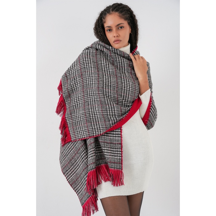 Kadın Yumuşak Dokulu Kalın Şal Atkı 15951 - Kırmızı