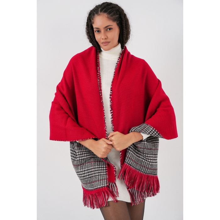 Kadın Yumuşak Dokulu Kalın Şal Atkı 15951 - Kırmızı