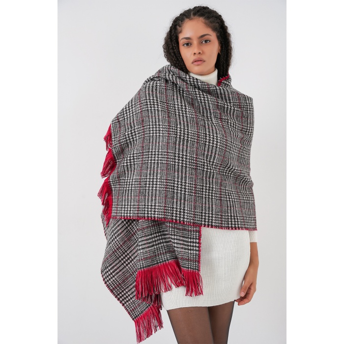 Kadın Yumuşak Dokulu Kalın Şal Atkı 15951 - Kırmızı