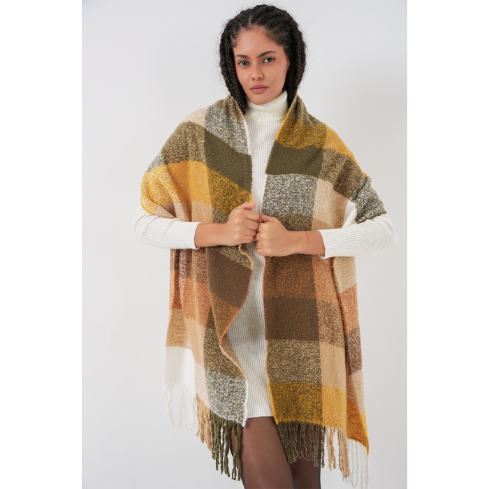 Kadın Yumuşak Dokulu Kalın Şal Atkı 15951 - Hardal