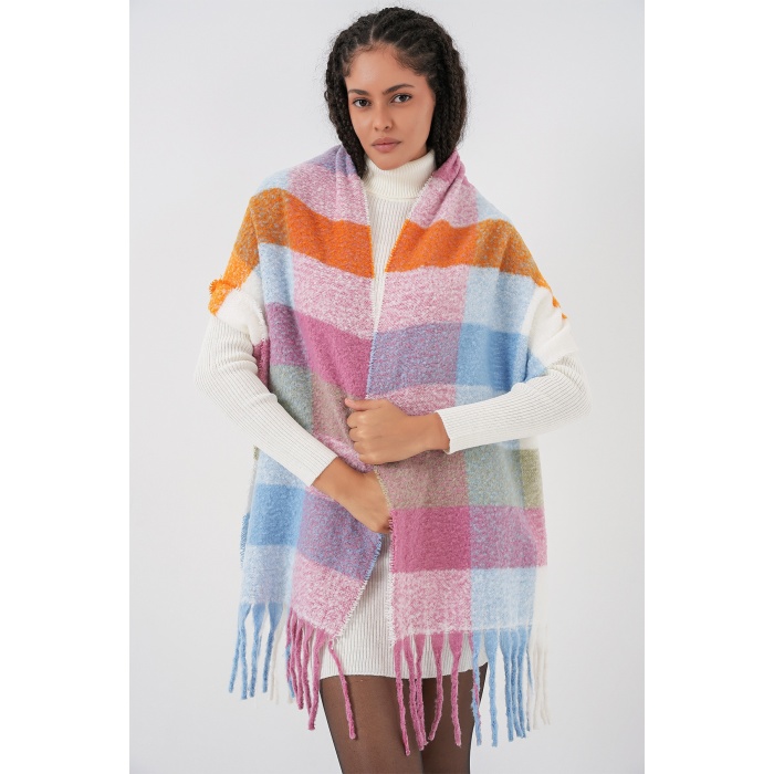 Kadın Yumuşak Dokulu Kalın Şal Atkı 15951 - Pudra