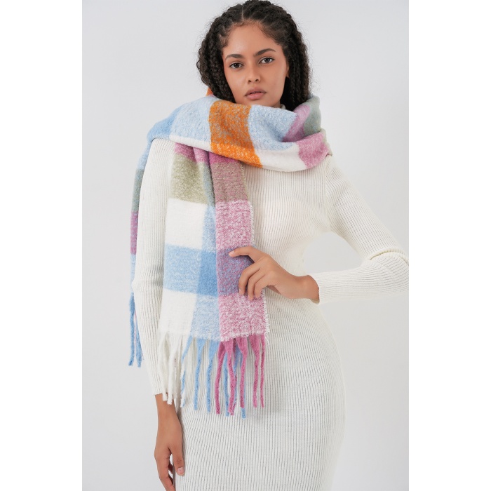 Kadın Yumuşak Dokulu Kalın Şal Atkı 15951 - Pudra