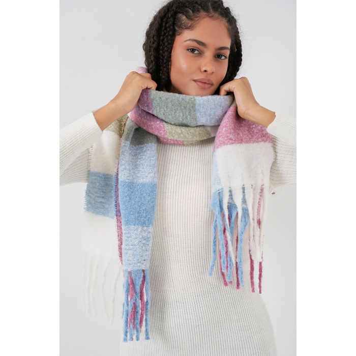 Kadın Yumuşak Dokulu Kalın Şal Atkı 15951 - Pudra